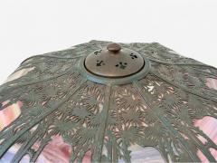  Handel Co Handel Co Arts and Crafts Palm Tree Table Lamp Art Glass Bronze 1900s - 4228137