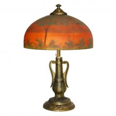  Handel Co Original Handel Style Reverse Painted Lamp on White Metal Patinated Base - 4295229