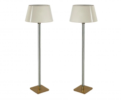  Hansen Lighting Co Pair of Mid Century Modern Glass Rod Brass Floor Lamps by Hansen of New York - 2606667
