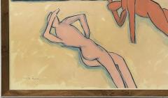  Harley Francis Large Vintage 1980s Harley Francis Abstract Nudes Painting Mixed Media Glass - 4462813