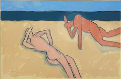  Harley Francis Large Vintage 1980s Harley Francis Abstract Nudes Painting Mixed Media Glass - 4463918