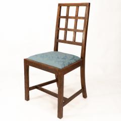  Heal s Heals Heal Son Ltd Heals Set of 4 Arts Crafts oak lattice back dining chairs blue Damask seats - 4183274