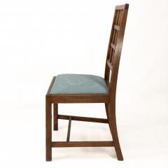  Heal s Heals Heal Son Ltd Heals Set of 4 Arts Crafts oak lattice back dining chairs blue Damask seats - 4183276