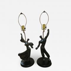  Heifetz Lovely Pair of Modernist Cerused Oak Heifetz Dancer Male Female Lamps - 1551370