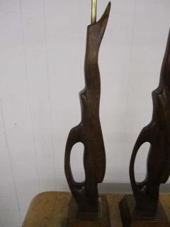  Heifetz Pair of Abstract Sculptural Walnut Lamps Mid century Danish Modern - 1768476