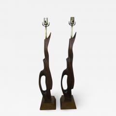  Heifetz Pair of Abstract Sculptural Walnut Lamps Mid century Danish Modern - 1769231