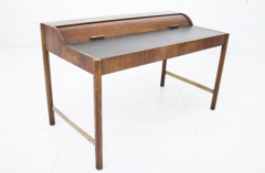  Hekman Furniture Company Hekman Furniture Signed Walnut Brass Roll Top Writing Desk Mid Century Modern - 2851660