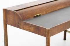  Hekman Furniture Company Hekman Furniture Signed Walnut Brass Roll Top Writing Desk Mid Century Modern - 2851715