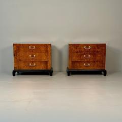  Hekman Furniture Company Pair of Mid Century Modern Burlwood Nightstands Chests Hekman Burlwood - 3378441