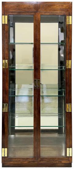  Henredon Furniture 1980s Henredon Campaign Vitrine Cabinet Oak and Beveled Glass - 4157211