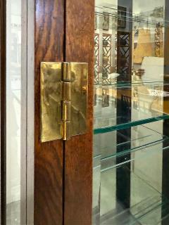  Henredon Furniture 1980s Henredon Campaign Vitrine Cabinet Oak and Beveled Glass - 4157275