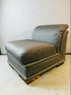  Henredon Furniture EXCEPTIONAL PAIR OF DECO REVIVAL SLIPPER CHAIRS IN GRAY SILK BRASS BY HENREDON - 2826549