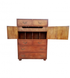  Henredon Furniture Henredon Artefacts Collection Tall Campaign Cabinet Highboy Oak Brass Midcentury - 2537426