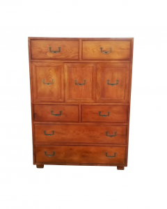  Henredon Furniture Henredon Artefacts Collection Tall Campaign Cabinet Highboy Oak Brass Midcentury - 2537431