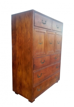  Henredon Furniture Henredon Artefacts Collection Tall Campaign Cabinet Highboy Oak Brass Midcentury - 2537451