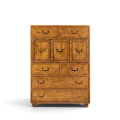  Henredon Furniture Henredon Campaign Mid Century Oak and Brass Highboy Dresser Armoire - 4735975
