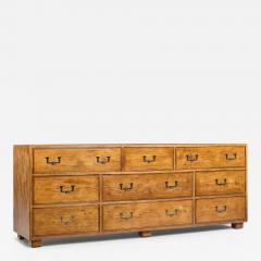  Henredon Furniture Henredon Campaign Mid Century Oak and Brass Lowboy Dresser - 4441034