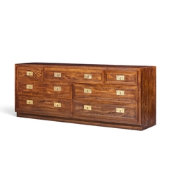  Henredon Furniture Henredon Campaign Mid Century Oak and Brass Lowboy Dresser - 4739663