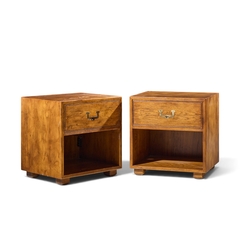  Henredon Furniture Henredon Campaign Mid Century Oak and Brass Nightstands Pair - 4738719