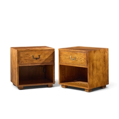  Henredon Furniture Henredon Campaign Mid Century Oak and Brass Nightstands Pair - 4738721