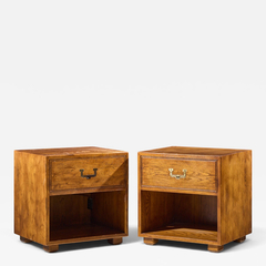  Henredon Furniture Henredon Campaign Mid Century Oak and Brass Nightstands Pair - 4738924