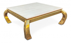  Henredon Furniture Henredon Vintage Hollywood Regency Style Polished Travertine Brass Coffee Table - 2699578
