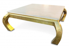  Henredon Furniture Henredon Vintage Hollywood Regency Style Polished Travertine Brass Coffee Table - 2699585