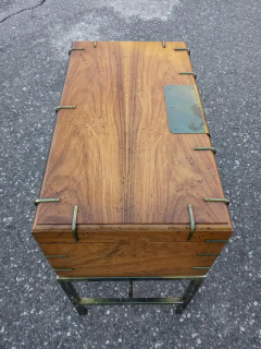  Henredon Furniture Vintage Campaign Style Walnut Trunk Table on Brass Stand Mid Century Modern - 2556149