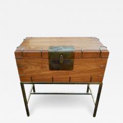 Henredon Furniture Vintage Campaign Style Walnut Trunk Table on Brass Stand Mid Century Modern - 2559685