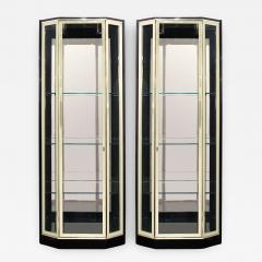  Henredon Illuminated Etageres in Black Lacquer with Brass Accents - 162553