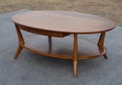  Henredon Vintage Henredon Two Tiered Oval Carved Walnut Coffee Table with Two Drawers - 4107502