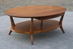  Henredon Vintage Henredon Two Tiered Oval Carved Walnut Coffee Table with Two Drawers - 4107517