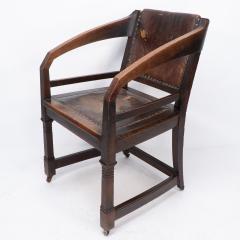  Henry Van De Velde Henry Van De Velde Style of an Arts Crafts Oak Armchair Original Leather - 4236788