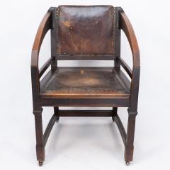  Henry Van De Velde Henry Van De Velde Style of an Arts Crafts Oak Armchair Original Leather - 4236791
