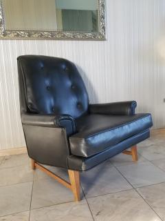  Heritage Furniture Handsome Heritage Black Leather Lounge Tufted Chair Wormley Dunbar Era 1950s - 1765958