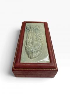  Herm s 1960s Stitched leather and ceramic decorative box by Dupre Lafon for Hermes - 4825633