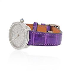  Herm s HERMES 18K WHITE GOLD AR6 592 32MM DIAMOND ARCEAU PURPLE ALLIGATOR WATCH - 2294011