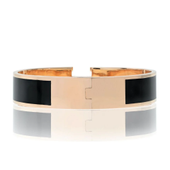  Herm s HERMES 18K YELLOW GOLD CLIC CLAC H DIAMOND BLACK ENAMEL BRACELET - 3715711