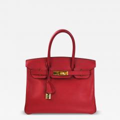  Herm s Herm s 30cm Rouge Vif Courchevel Leather Birkin Bag with Gold Hardware - 4491209