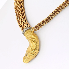  Herm s Hermes 18K Yellow Gold Lenfant Diamond Horse Head Necklace - 4002883