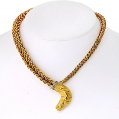  Herm s Hermes 18K Yellow Gold Lenfant Diamond Horse Head Necklace - 4002884