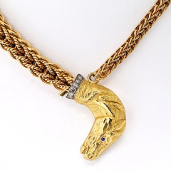  Herm s Hermes 18K Yellow Gold Lenfant Diamond Horse Head Necklace - 4002889