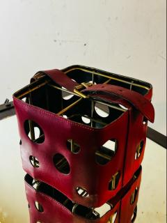  Herm s MODERNIST FRENCH RED PLEATHER AND BRASS WINE HOLDER IN THE STYLE OF HERMES - 2822296