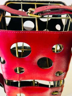  Herm s MODERNIST FRENCH RED PLEATHER AND BRASS WINE HOLDER IN THE STYLE OF HERMES - 2822299