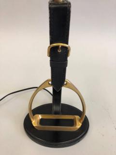  Herm s Pair of Mid Century Modern Neoclassical Leather Stirrup Table Lamps by Herm s - 1696190