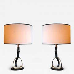  Herm s Pair of Mid Century Modern Neoclassical Leather Stirrup Table Lamps by Herm s - 1698569