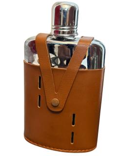  Herm s SET OF 5 SILVERPLATE LEATHER FLASKS ART DECO MID CENTURY - 4695600