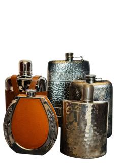  Herm s SET OF 5 SILVERPLATE LEATHER FLASKS ART DECO MID CENTURY - 4698095