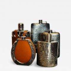  Herm s SET OF 5 SILVERPLATE LEATHER FLASKS ART DECO MID CENTURY - 4698111