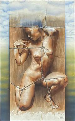  Hernan Sosa Hern n Sosa Nude Watercolor Painting on Paper Framed Under Glass 2 - 3558898